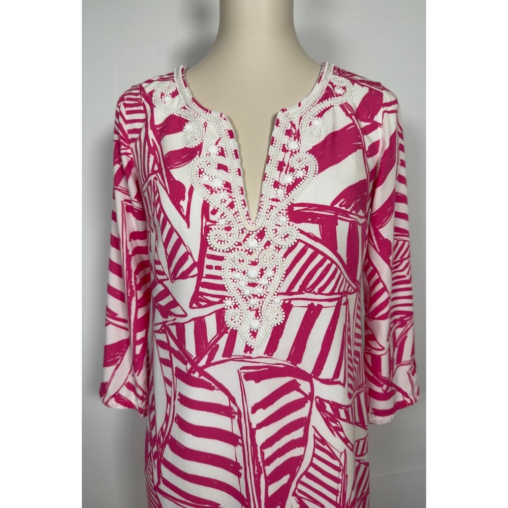 Lilly Pulitzer Pink White with Beaded Detail Shift Dress Size Small - Picture 3 of 11